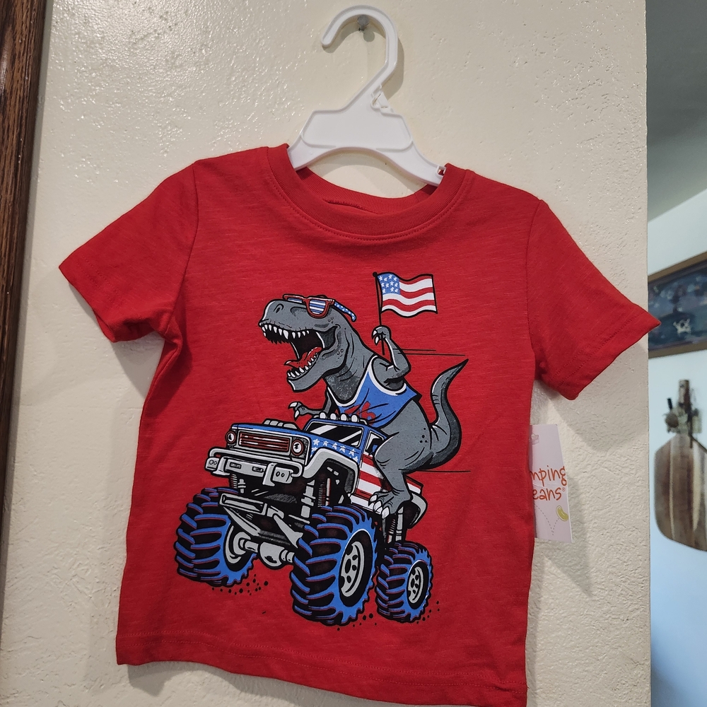 Red Dinosaur Monster Truck T-Shirt